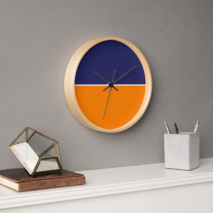 Horloge Moderne Bleu & Orange rayé Classé