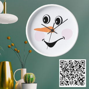 Horloge Moderne mignonne Custom Snowman visage souriant
