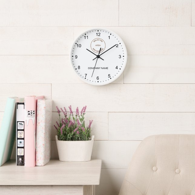 Horloge Moderne votre nom d'entreprise Logo Blanc (Salle de lecture)