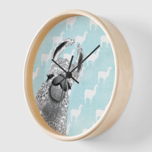 Horloge Moma Llama avec Motif Cloud Llama blanc