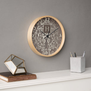 Horloge Monogramme Brown Élégant