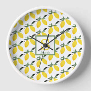 Horloge Monogramme moderne Citrus citron