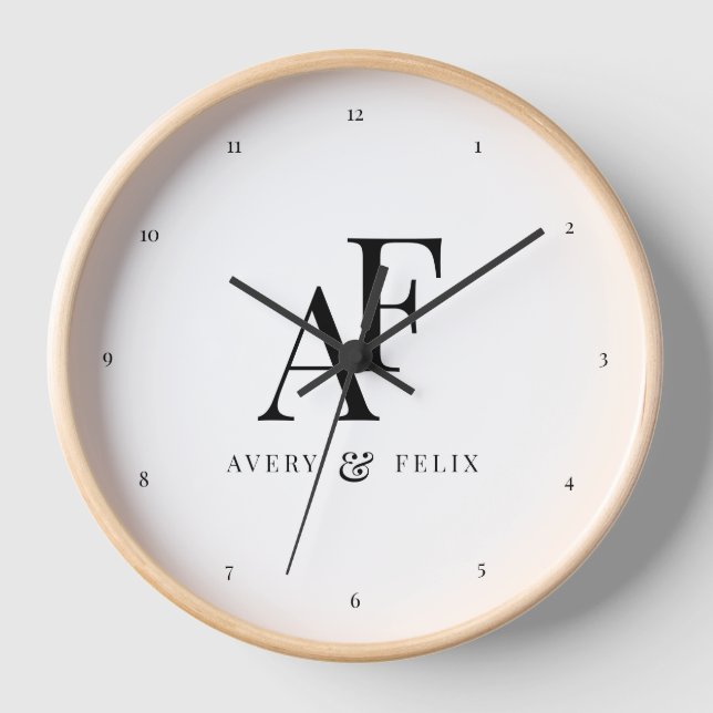 Horloge Monogramme nouvellement marié Élégant Simple Minim (Recto)