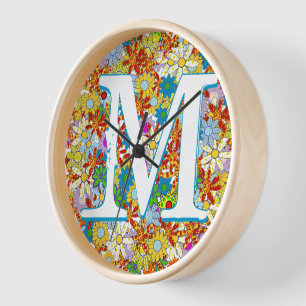 Horloge Monogramme ou nom personnalisé Motif floral