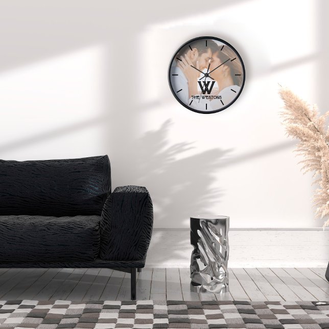 Horloge Monogramme photo simple et moderne (Créateur téléchargé)