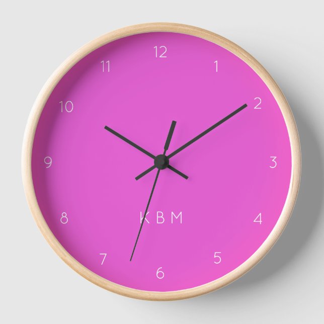 Horloge Monogramme rose chaud | Initiales modernes Neon Gi (Recto)