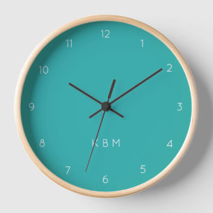 Horloge Monogramme turquoise Turquoise moderne bleu cyan