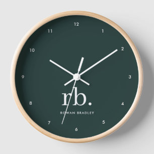 Horloge Monogramme vert foncé élégant minimaliste moderne