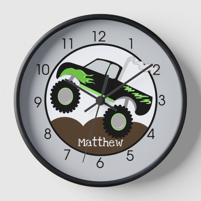 Horloge Monster Truck Boys' Room Green Black Kids (Recto)