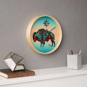 Horloge Montre ronde en bois de Buffalo Sud-Ouest
