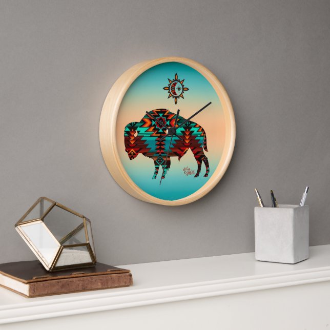 Horloge Montre ronde en bois de Buffalo Sud-Ouest (Bureau)