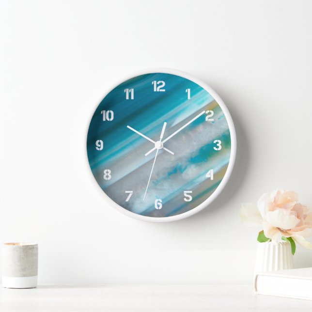 Horloge Motif d'agate à bande bleue turquoise (Maison)