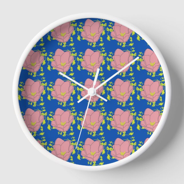 Horloge Motif de fleurs colorées sur Arrière - plan bleu (Recto)