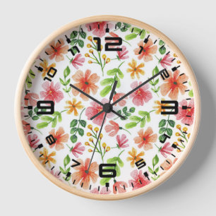 Horloge Motif de fleurs roses à l'aquarelle-69677