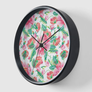 Horloge Motif de fleurs roses girly brillantes