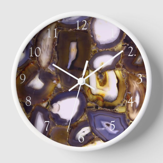 Horloge Motif de géode en pierre blanche Brown violet (Recto)