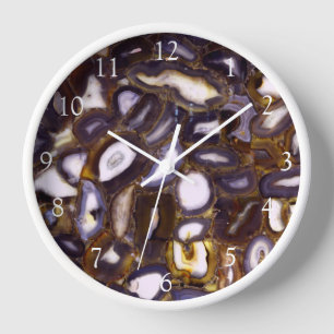 Horloge Motif de géode en pierre blanche Brown violet