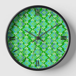 Horloge Motif de papier peint Art Déco, vert jade