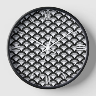 Horloge Motif de vague d'art déco - noir et blanc