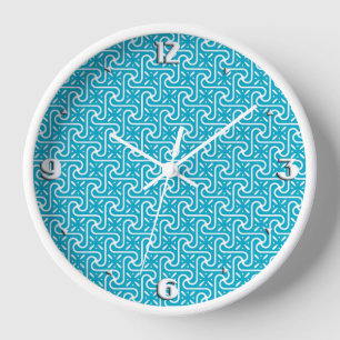 Horloge Motif en carrelage égyptien, turquoise et blanc
