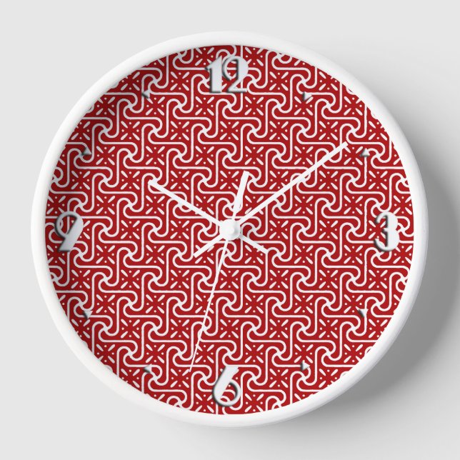 Horloge Motif en tuiles égyptiennes, rouge foncé et blanc  (Recto)