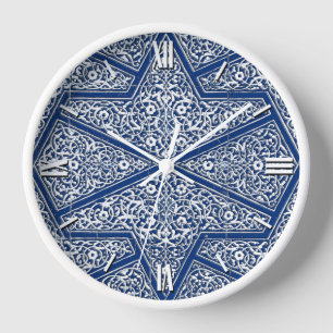 Horloge Motif en tuiles persanes - bleu cobalt et blanc