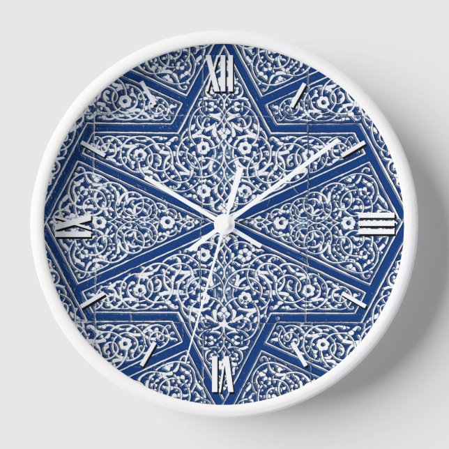 Horloge Motif en tuiles persanes - bleu cobalt et blanc (Recto)