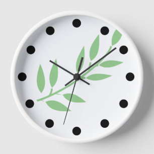 Horloge Motif feuille minimal Sage vert blanc simple cadea
