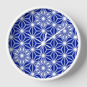 Horloge Motif japonais Asanoha - bleu de cobalt