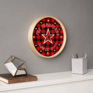 Horloge Motif Plaid personnalisé Red Black Buffalo Check