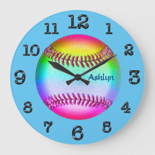 Horloge multicolore du base-ball de turquoise,