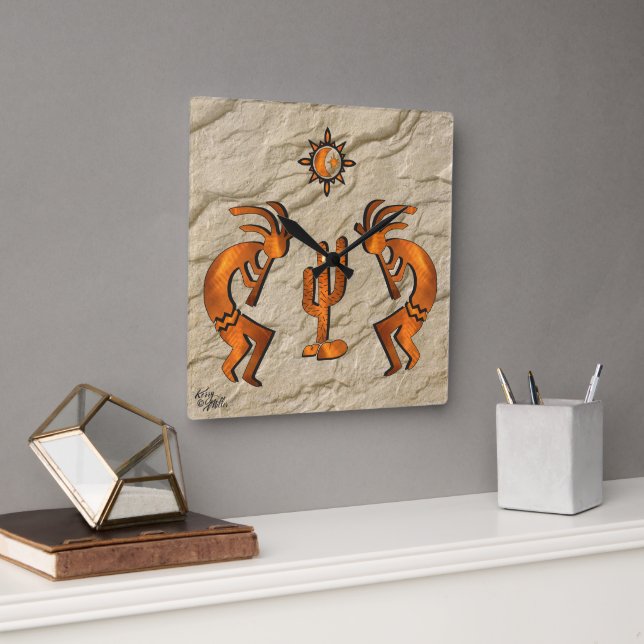Horloge Mur Carré Kokopelli Et Cactus (Bureau)