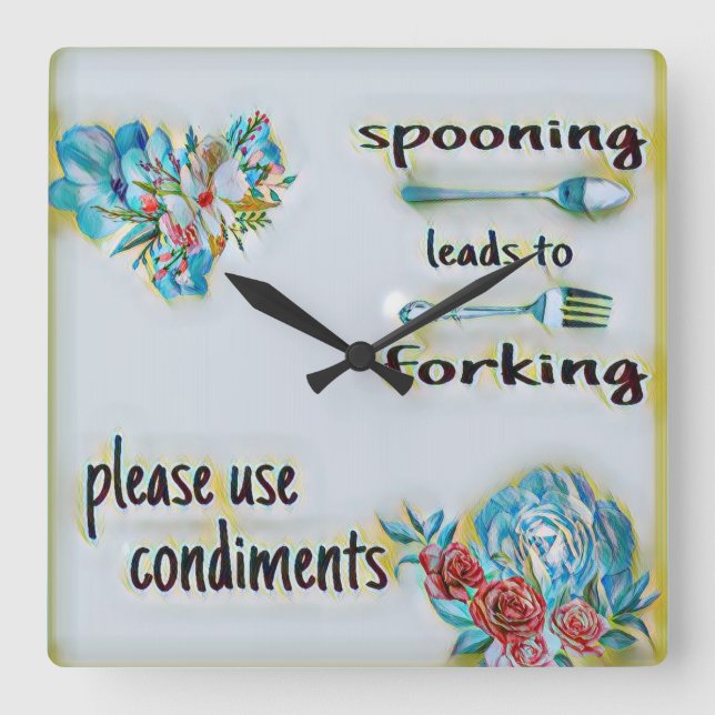 Horloge Mur De Cuisine, Carré, Spooning Conduit À  (Recto)