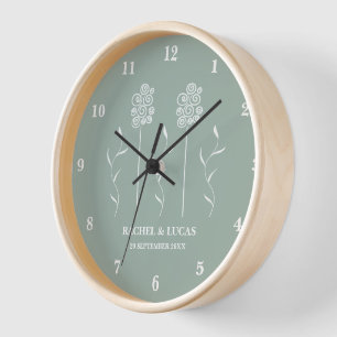 Horloge Mur floral minimaliste vert sauge