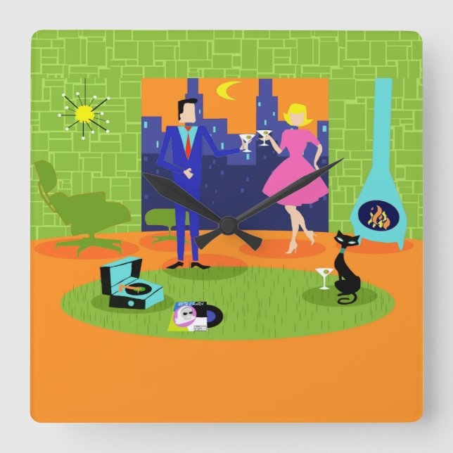 Horloge Mur Rétro Romantique Soirée Couple (Recto)