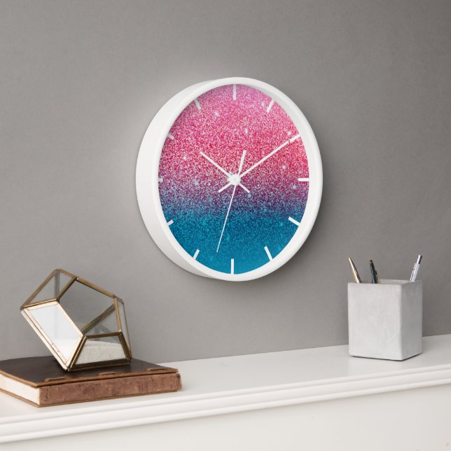 Horloge mur rose et bleu foncé (Bureau)