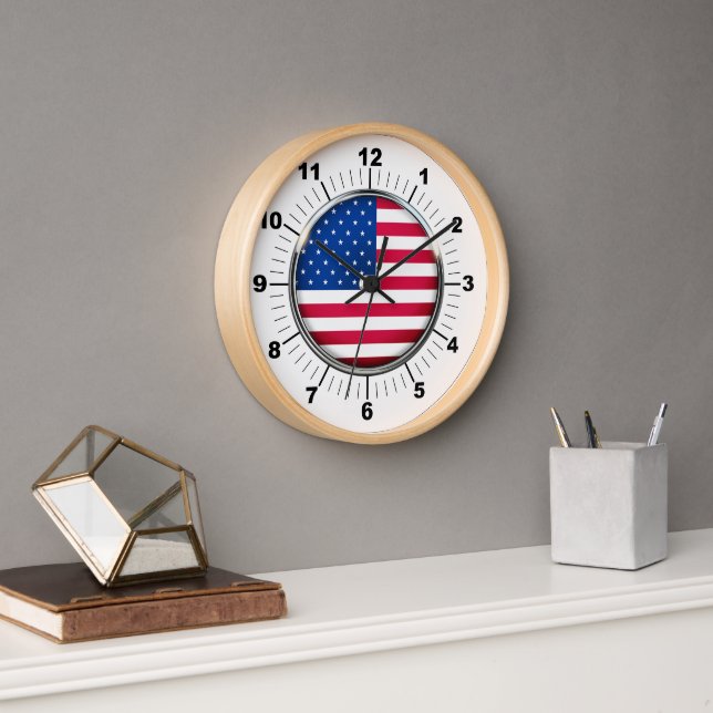 Horloge murale, 10" ronde cadre naturel en bois US (Bureau)