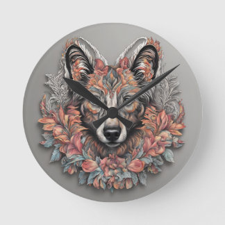 Horloge murale, 8" "Horloge de loup de la majesté 