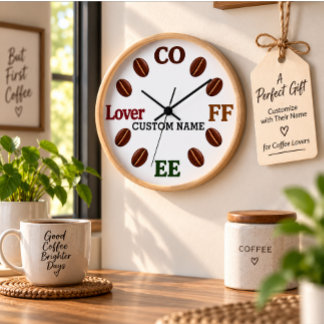 Horloge murale à cadre en bois pour amateur de caf
