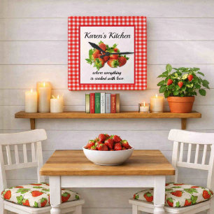 Horloge murale à carreaux rouges et fraises