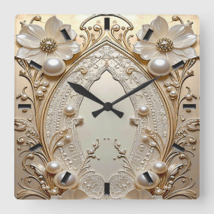 Horloge murale à fleurs blanches modernes et perle
