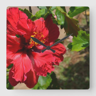 Horloge murale à fleurs d'Hibiscus rouge