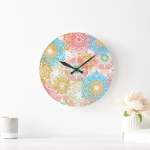 Horloge murale à fleurs multicolores
