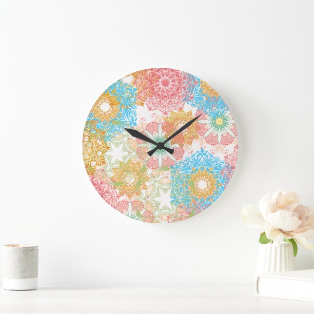 Horloge murale à fleurs multicolores (Maison)