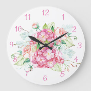 Horloge murale à motif d'aquarelle de fleur d'hort