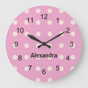 Horloge murale à points rose et blanc