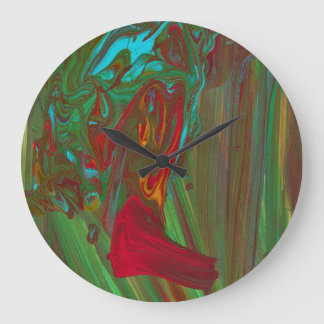 Horloge murale abstraite rouge vert gras De Rags à