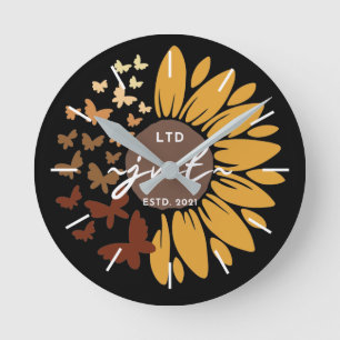 Horloge murale acrylique avec tournesol et papillo