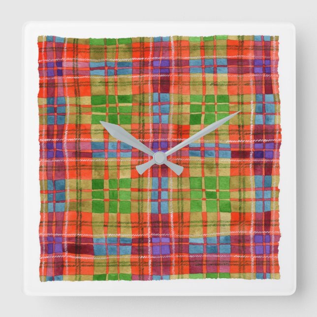 Horloge murale acrylique du Carré MAC RAE TARTAN (Recto)