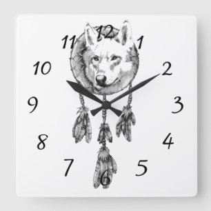 Horloge murale acrylique Wolf Dreamcatcher